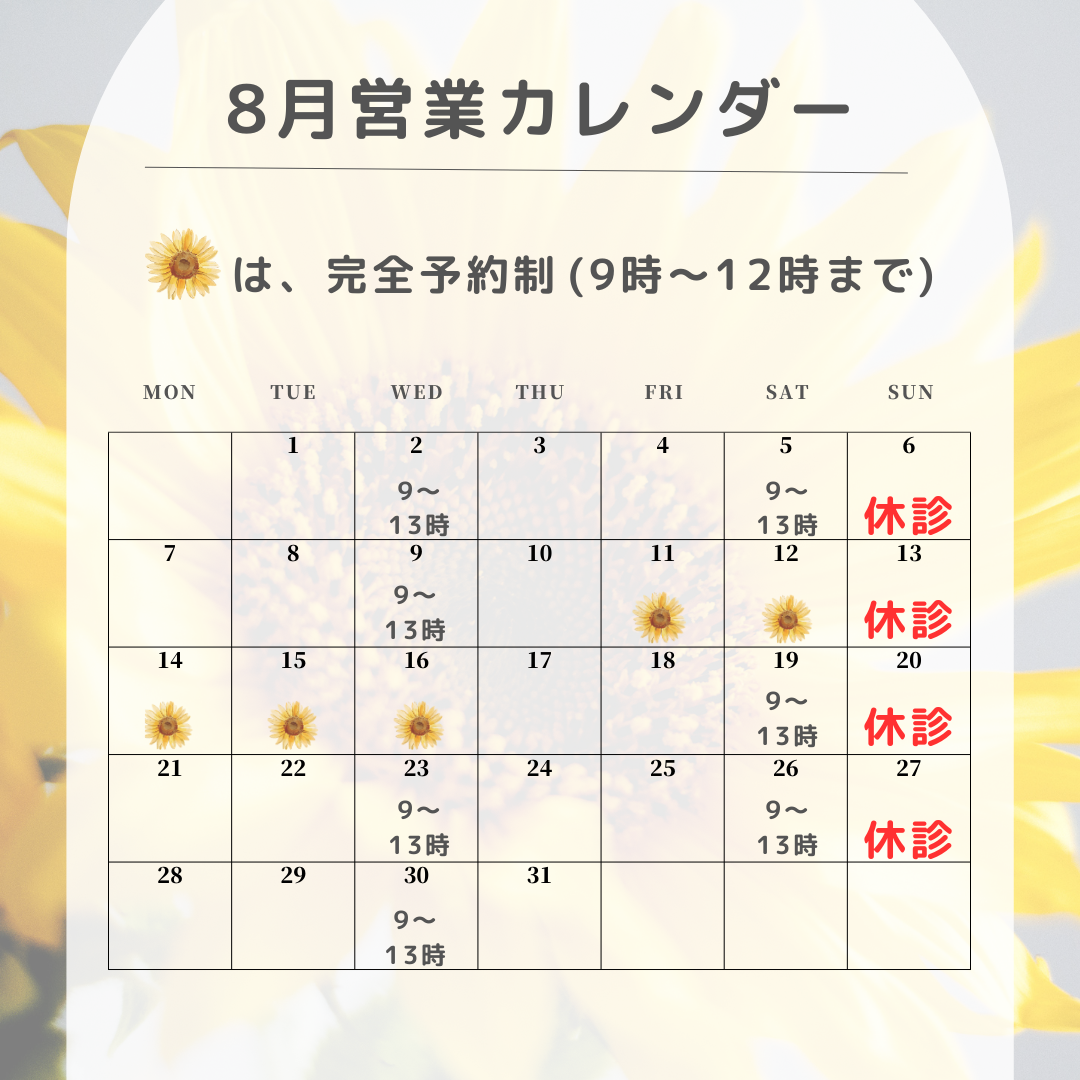 8月お盆の診療時間のお知らせ